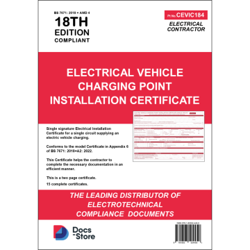 Electric Vehicle Charging Point Installation Certificate BS 7671:2018+A4:2026 (Single Circuit)